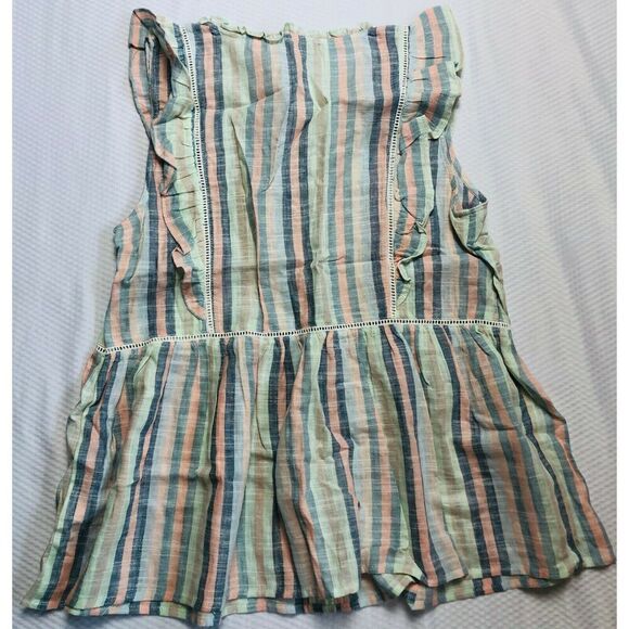 Cupio Multi Color Striped Ruffle Sleeveless Button Up Shirt Top Blouse Size M NW - Picture 3 of 6